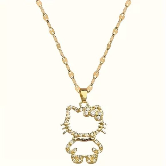 Hello Kitty Necklace Chain Pendant Rhinestone UV Plating. 🥰😻Gold Trendy Cute - Picture 4 of 6